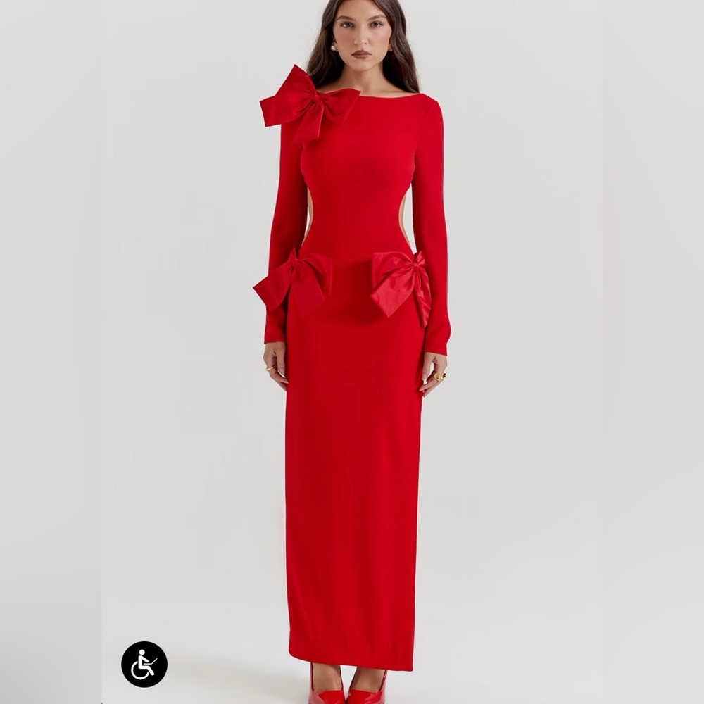 House of CB Lavele Red Bow Maxi Dress NWT size xs